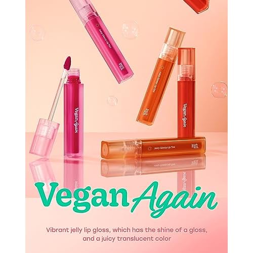 Touch in Sol Vegan Again Juicy Glossy Lip Tint - High Pigmented & Glossy Korean Lip Tint - Shiny Translucent Color - Glowy Hydrated Lips, Moisturizing and Plumping, 0.13 fl.oz. (05 Marshmellow)