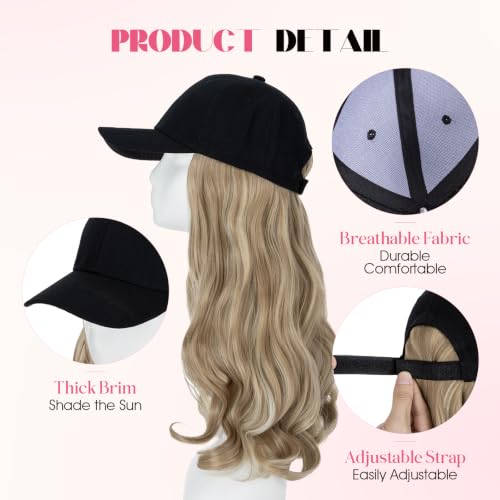 16-Inch Curly Hair Baseball Cap Wig with Hair Extensions - Sandy Blonde & Bleach Blonde Variation