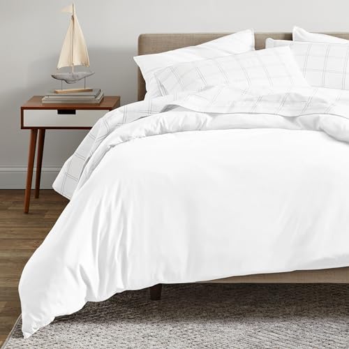 Organic Cotton Duvet Cover Set Twin XL - White, 100% Cotton Sateen, No Comforter, 3-Piece