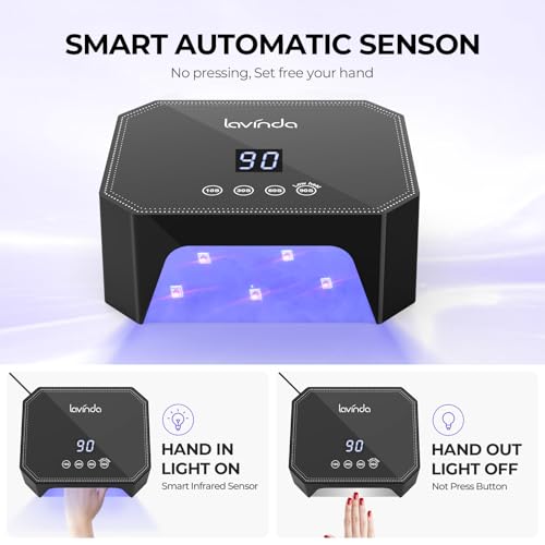 Lavinda 54W UV LED Nail Lamp ? Plug-in Gel Nail Light with LCD Display, 4 Timers, Auto Sensor, Dual Wavelength, Nail Dryer for Home & Salon ? Black
