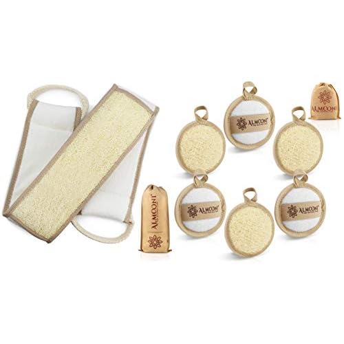 Exfoliating Natural Loofah Back Scrubber and Facial Loofah Bundle for Shower to Clean Your Body Deeply