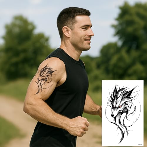 Temporary Tattoos for Men Realistic Fake Tattoo Sticker for Adults Women Teens Arm Body Chest Waterprooof Wolf 12 Sheets