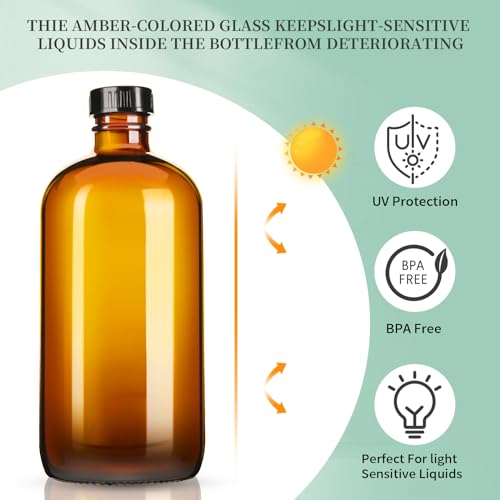 16oz Amber Glass Spray Bottles Set with Adjustable Nozzle - Refillable for Essential Oils, Cleaning, Pets & Hair