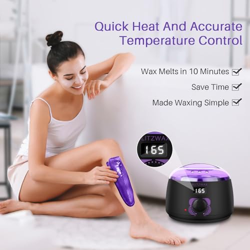 BLITZWAX Brazilian and Bikini Waxing Kit With 2Pcs Silicone Wax Pot Liners, Hard Wax Warmer for Face, Legs and Body, At Home Hair Removal Kit, Beginner Friendly, Digital Fast Heating