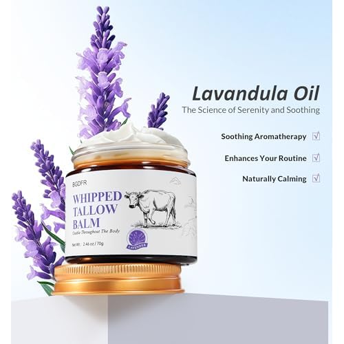 Grass-Fed Beef Tallow Balm for Skin, Whipped Cream for Face, Natural Daily Moisturizing for Soft, Smooth Skin, Lavender