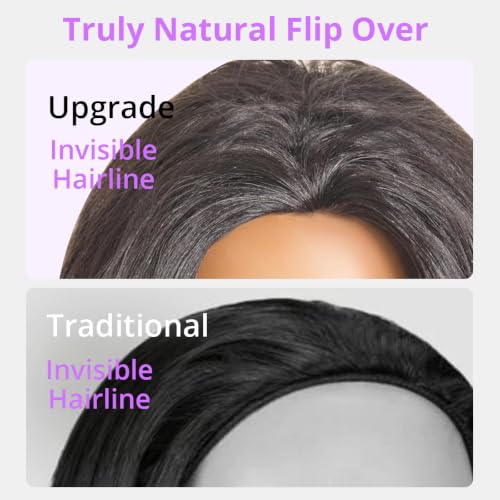 10 Inch Kinky Straight Half Wig for Black Women - Natural Black, Glueless, No Lace