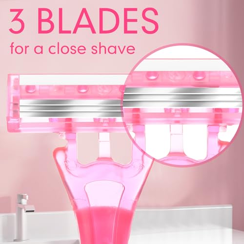 Lasnten 30 Pcs Women's Disposable Razors with 3 Blades for Sensitive Skin - Portable & Hygienic