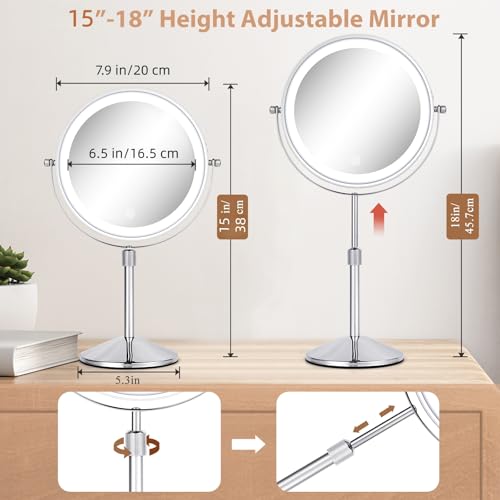 8-Inch Tall Lighted Magnifying Makeup Mirror with Adjustable Height & 17.5L x 8W