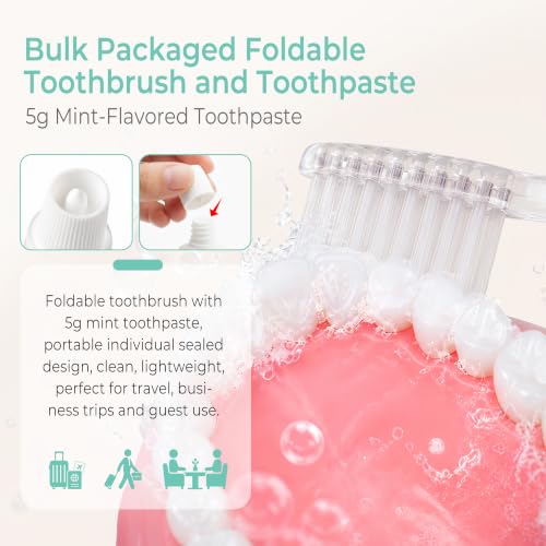 Kocpudu 100-Pack Travel Toothbrush and Toothpaste Set, Individually Packaged