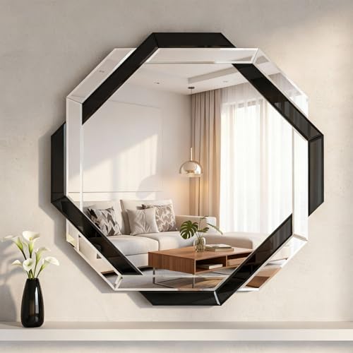 Vercraft Black 24x24 Inch Frameless Beveled Edge Wall Mirror for Bathroom & Bedroom