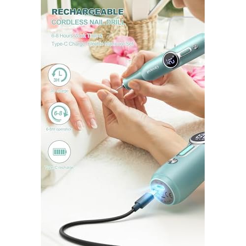 Cordless Electric Nail Drill Machine Professional for Acrylic Gel Nails, E-File for Manicure and Pedicure for Foot Portable Manicure Tool with Storage Bag