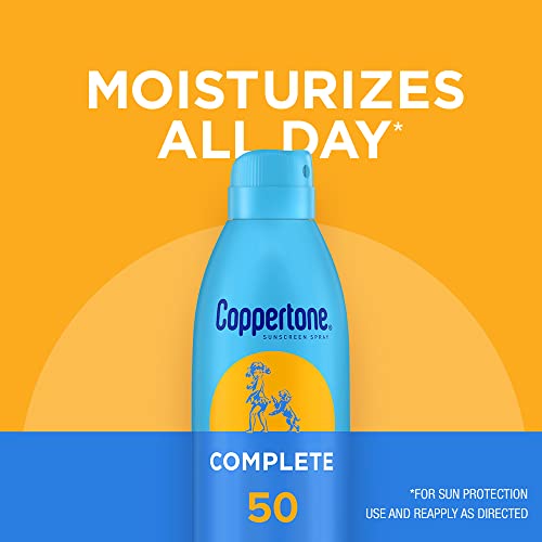 Coppertone Complete Sunscreen Spray SPF 50, Spray Sunscreen for Body, Lightweight, Water Resistant, 5.5 Oz, Pack of 3