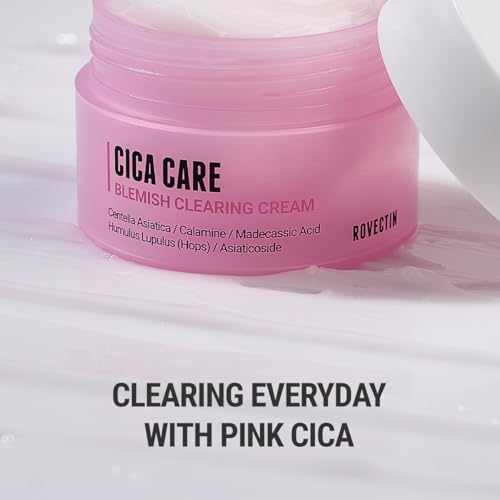ROVECTIN Cica Care Blemish Clearing Cream: Soothes skin irritation and improves oiliness, sebum, blackheads For Oily Skin | Calamine, Centella Asiatica | Vegan Korean Moisturizer (1.69 fl.oz, 50ml)