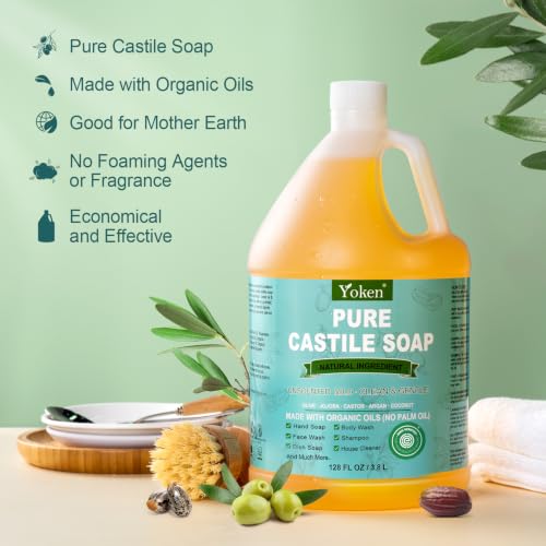 Unscented Castile Liquid Soap 128 Oz with Pump - Organic & Multi-Purpose