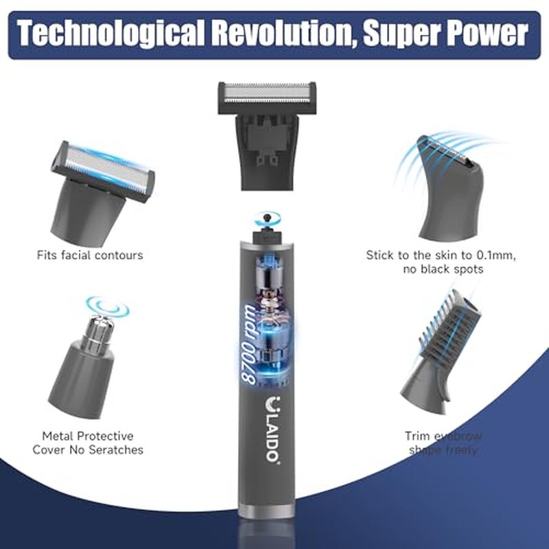 4-in-1 Mens Grooming Kit, 8700RPM Electric Body Hair Trimmer, IPX6 Waterproof Nose Ear Eyebrow Beard Pubic Trimmer for Men, USB-C Fast Charge,with 4 Heads, Travel Portable Groomer
