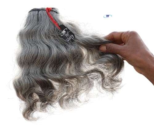 Salt & Pepper Wavy Natural Gray Indian Raw Hair Bundles - 10 Inch Variation of This Listing