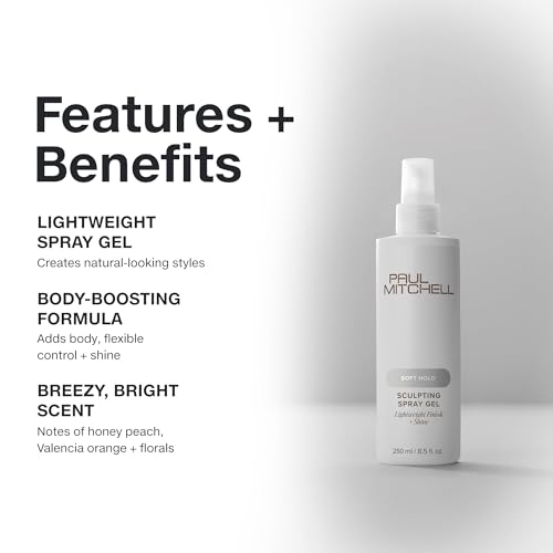 Paul Mitchell Soft Sculpting Spray Gel - Natural Hold & Soft Finish with Breezy Honey Peach & Citrus Scent - 33.8 Fl Oz - Variation: Breezy, Bright Honey Peach, Valencia Orange & Florals
