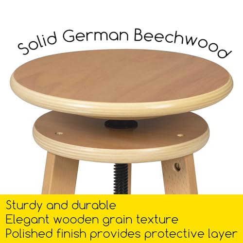 Natural Wooden Drafting Stool with Adjustable Height for Art & Studio Work