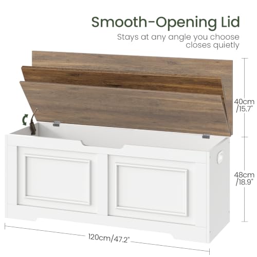 Large Wooden Storage Bench with Safety Hinge – 47.2 Inch Farmhouse Chest