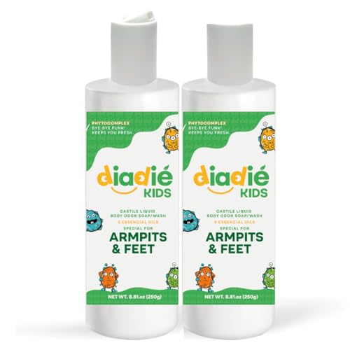 Kids Natural Castile Liquid Body Odor Soap/Wash, For Armpits, Boys or Girls, Made With 5 Essential Oils, 8.81 oz each, 2 Pack