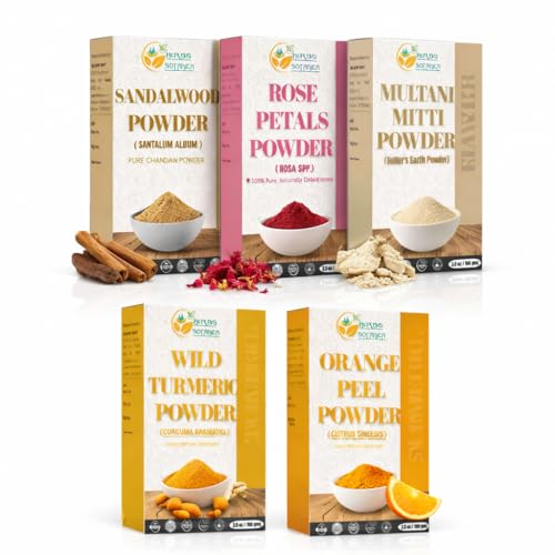 Natural Skin Care Powder Set with Sandalwood, Rose, Turmeric & Orange Peel