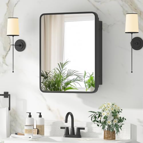 YTSMIR Black 14x18 Inch Bathroom Medicine Cabinet with Mirror – Wall Mount/Recessed Metal Framed Storage