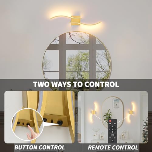 Battery Operated Wall Sconces Set of 2 - Gold, 26.8 Inch, 8000mAh, Dimmable