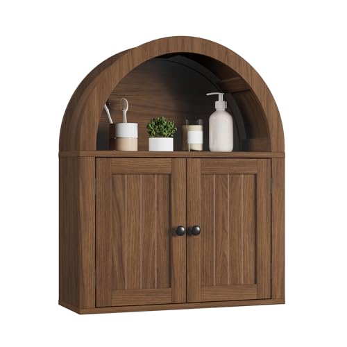 ChooChoo Arched Wall Cabinet - Double Door Medicine Cabinet with Shelf - Walnut Variation