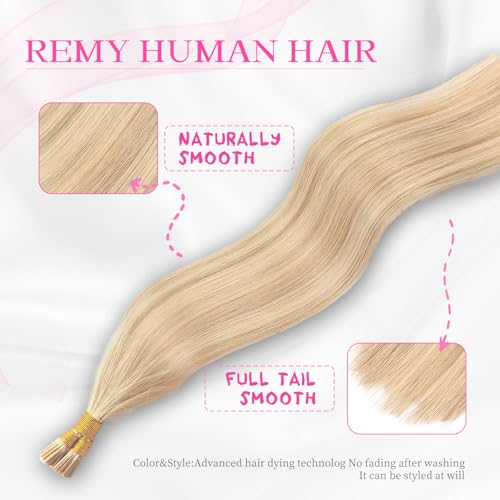 Eliysako I Tip Human Hair Extensions Light Blonde Mix 18 Inch 50g - Bleach Blonde