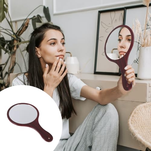 Wooden Handle Makeup Mirror - Handheld Round Cosmetic Mirror for Travel & Home
