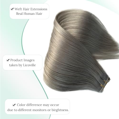 Grey Silver 12 Inch Sew In Human Hair Extensions Weft - Full & Thick