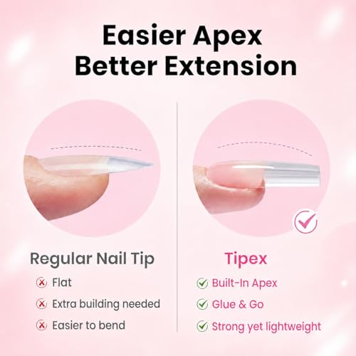 8 Clear Long Square Nail Tips Kit - 224 pcs, Salon-Style, Instant Apex