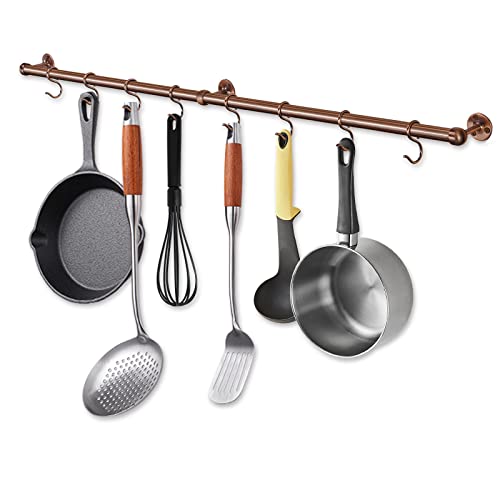 39.4 Inch Stainless Steel Wall Mount Pot and Pan Rack with Adjustable S Hooks - Antique Copper