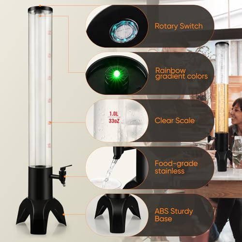 2pcs 100oz Drink Tower Dispenser with Ice Tube & LED Light - Tabletop Beer Server