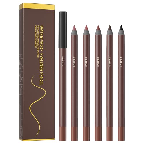 Pinkiou 5 Colors Eyeliner Pencil Set,24 Hour Waterproof Smudge-Proof Eye Liner Pencil, Long-Lasting Makeup Pencils for Eyebrows and Eyeliner (Plum, Stone, Chocolate, Brown, Black)?