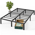 Black 14 Inch Metal Platform Bed Frame for King Size Mattress with Slats & Headboard Compatibility
