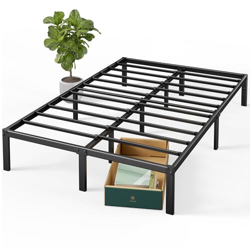 Black 14 Inch Metal Platform Bed Frame for King Size Mattress with Slats & Headboard Compatibility