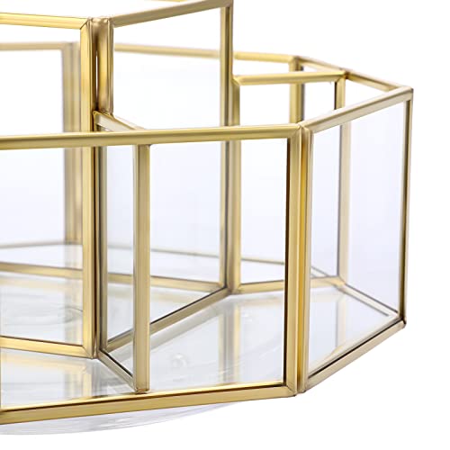 Hipiwe Octagon 360° Rotating Glass Makeup Organizer with 5 Slots - Gold Frame