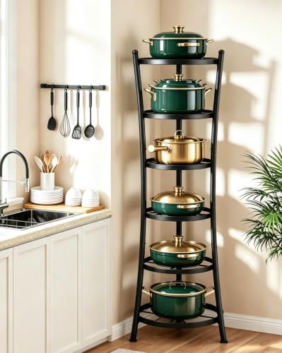 6-Tier Freestanding Pot Rack Organizer with Metal Frame and Anti-Tip Feet