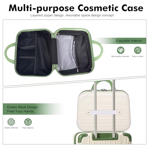 14 Inch Hard Shell Makeup Train Case with Green & Beige Variation - Travel Cosmetic Organizer