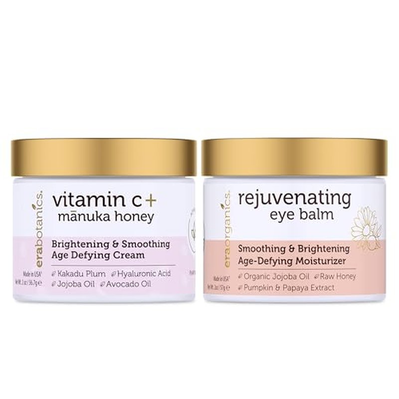 Era Organics Vitamin C Face & Organic Eye Cream ? Nourishing Vitamin C Face Cream for Fine Lines, Wrinkles + USDA Organic Eye Balm for Puffiness, Bags ? Made in USA, Safe For Sensitive Skin
