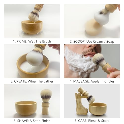 Boar Bristle Shaving Brush Kit with Bamboo Stand & Lathering Bowl