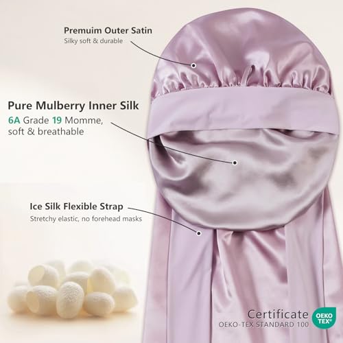 Purple Mulberry Silk Sleep Bonnet for Women - Long Hair Protection