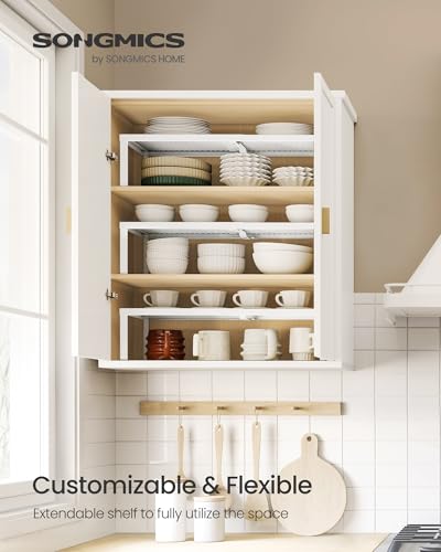 SONGMICS Expandable & Stackable Spice Rack Set - Matte White Steel Kitchen Organizer, Set of 4