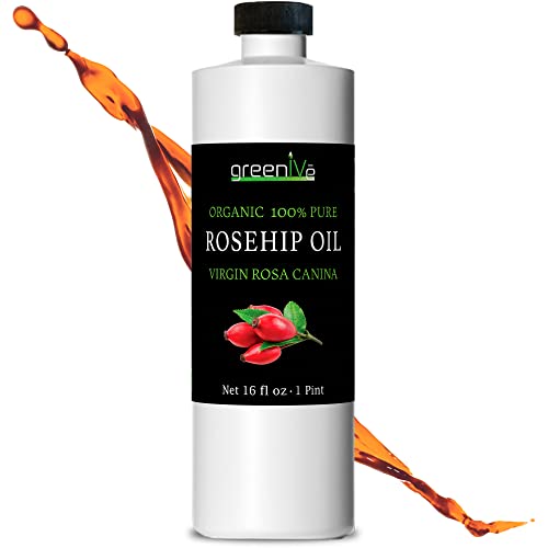 GreenIVe Organic Rosehip Oil - 16 Fl Oz Cold Pressed Virgin Skin & Hair Oil - Pack of 1