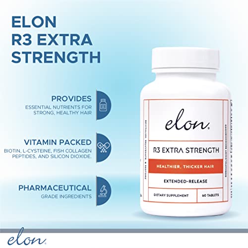 Elon R3 Extra Strength Hair Growth Supplements - 60 Count Pack of 2 with Biotin & Collagen