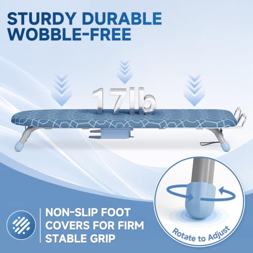 Small Ironing Board with Iron Rest & Holder - Blue, Foldable Compact Design