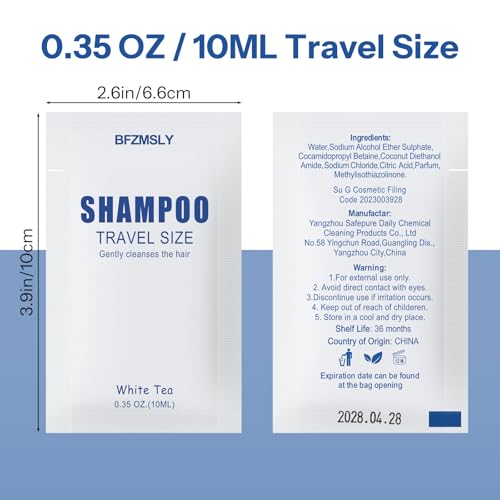 Travel Size Shampoo Packets Bulk - 30 Individually Sealed 0.35oz White Tea Scent