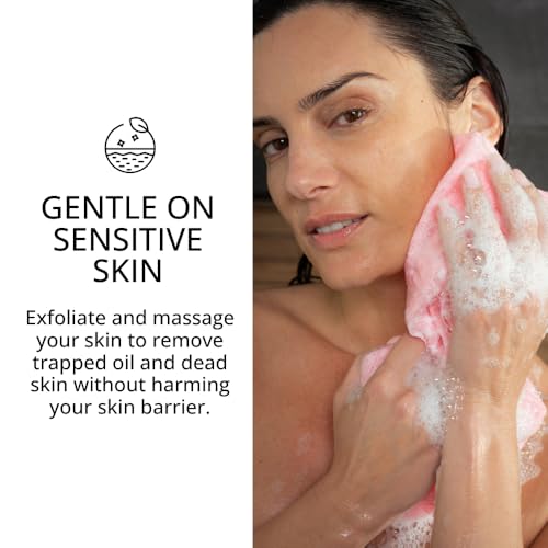 Sima - Bundle - Exfoliating Body Towel Pink + Japanese Exfoliating Face Towel with Hexagon Fibers, Body Scrubber with 2 Sides for Scrubbing & Washing