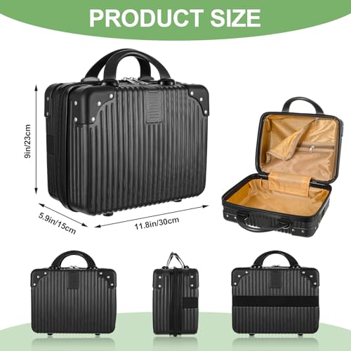 14 Inch Hard Shell Makeup Case Black Portable Travel Cosmetic Suitcase
